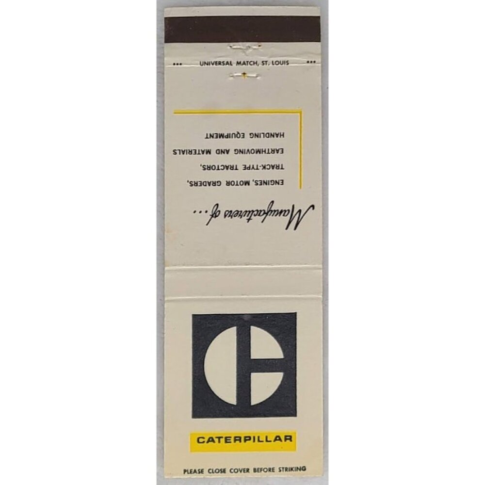 Front Strike Matchbook Cover Caterpillar Equipment Manufacturer Tractors CAT